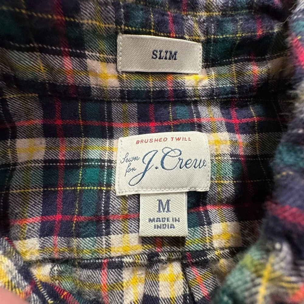 J‎ Crew Shirt Mens Medium Green Plaid Brushed Twill Slim Fit Flannel OCBD Preppy